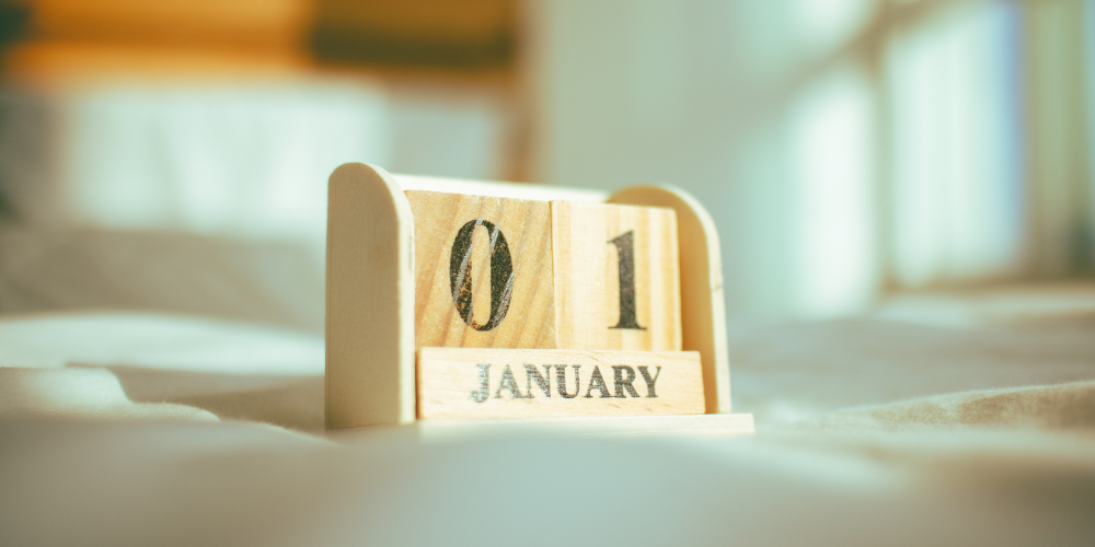 A wooden calendar showing that the date is January 1